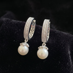 Floral Pave Pearl Drop Huggie Hoops | 925 Sterling Silver