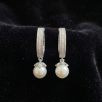 Floral Pave Pearl Drop Huggie Hoops | 925 Sterling Silver