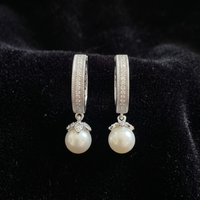 Floral Pave Pearl Drop Huggie Hoops | 925 Sterling Silver