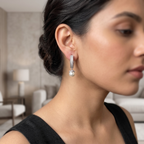 Floral Pave Pearl Drop Huggie Hoops | 925 Sterling Silver