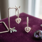 Pavé Heart Drop Hoop Earrings - 925 Sterling Silver