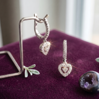 Pavé Heart Drop Hoop Earrings - 925 Sterling Silver