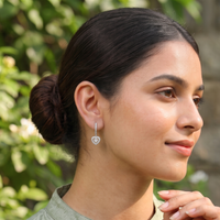 Pavé Heart Drop Hoop Earrings - 925 Sterling Silver