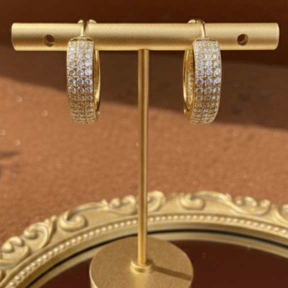 Wide Multi-Row Pave CZ Huggie Hoops | 925 Sterling Silver