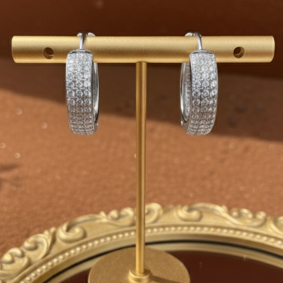 Wide Multi-Row Pave CZ Huggie Hoops | 925 Sterling Silver