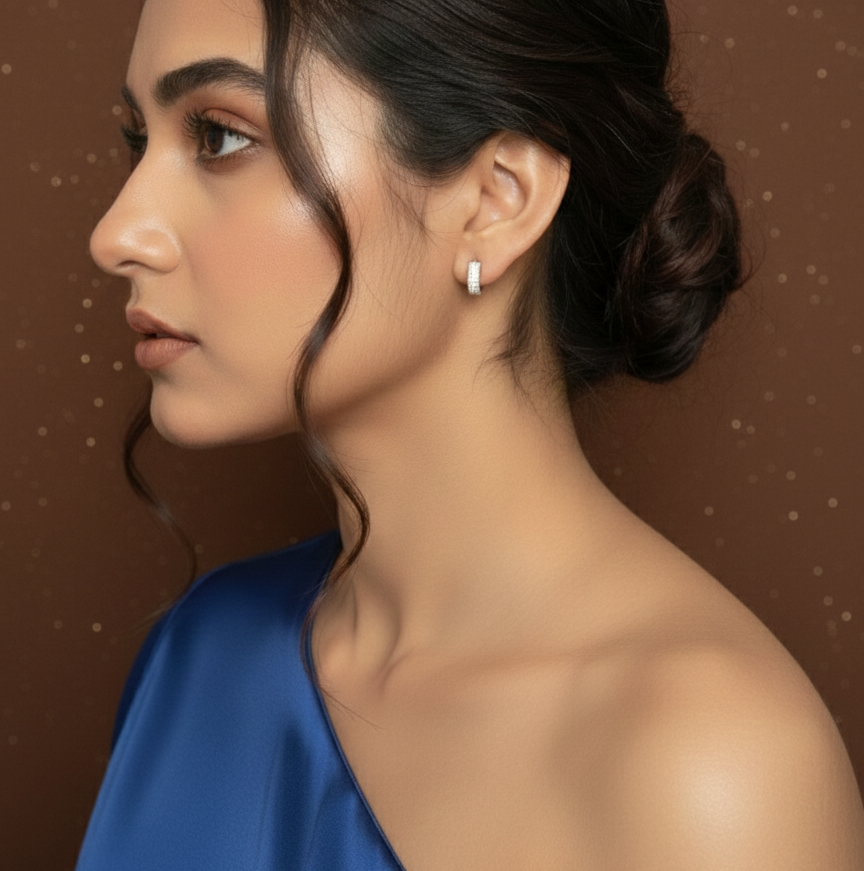 Wide Multi-Row Pave CZ Huggie Hoops | 925 Sterling Silver