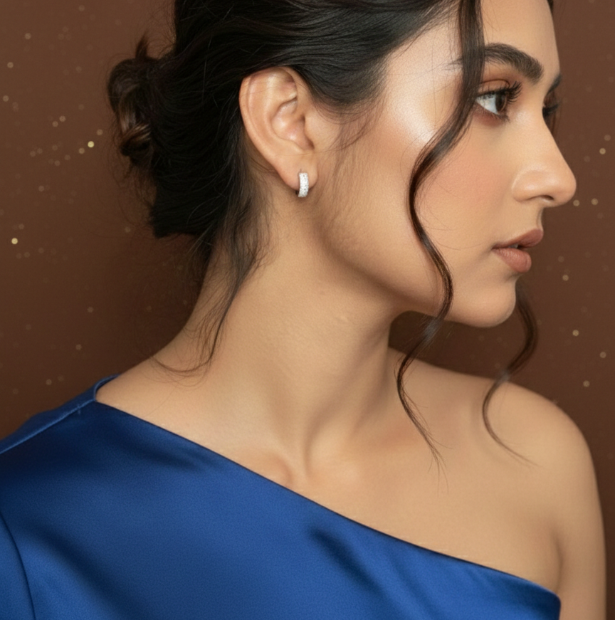 Wide Multi-Row Pave CZ Huggie Hoops | 925 Sterling Silver