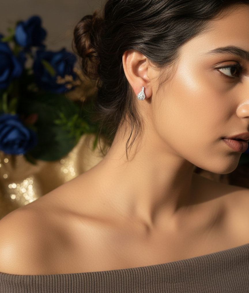 Pave CZ Twisted Teardrop Studs | 925 Sterling Silver