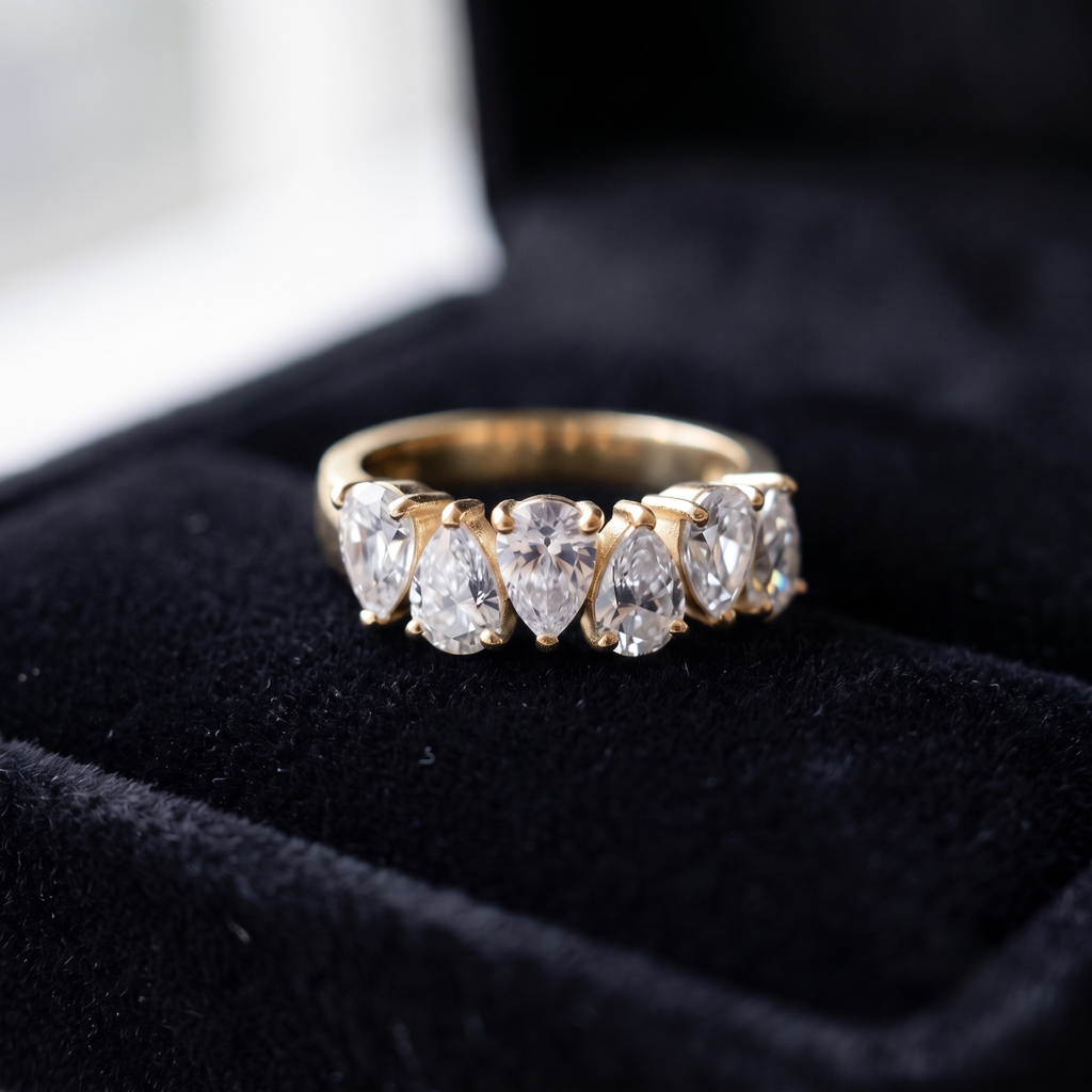 Alternating Pear Cut Half Eternity Band in 925 Sterling Silver
