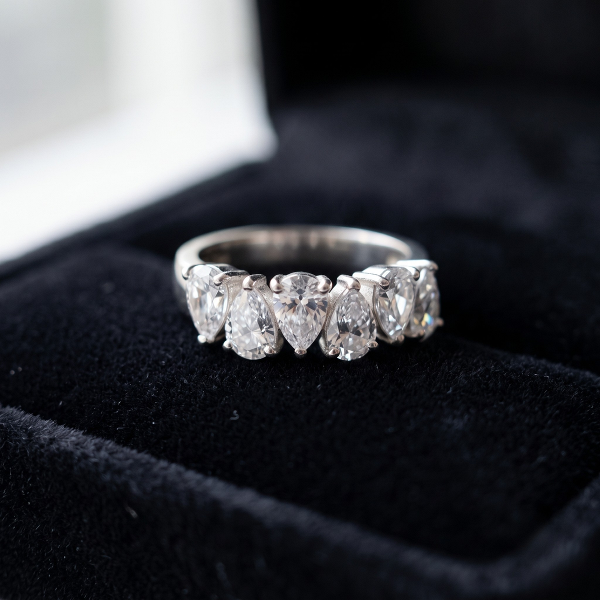 Alternating Pear Cut Half Eternity Band in 925 Sterling Silver