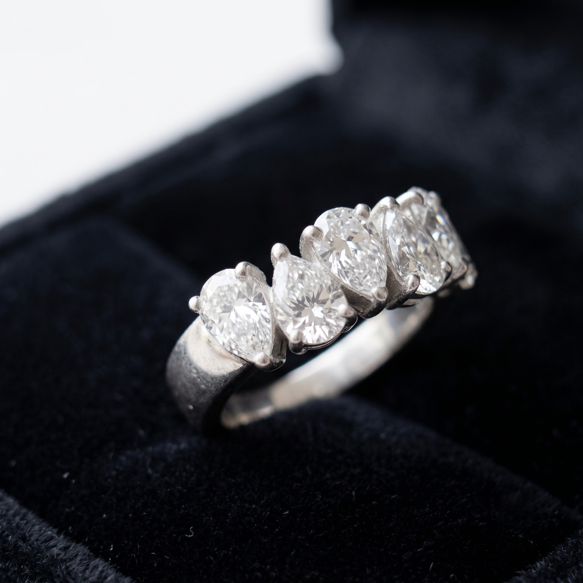 Alternating Pear Cut Half Eternity Band in 925 Sterling Silver