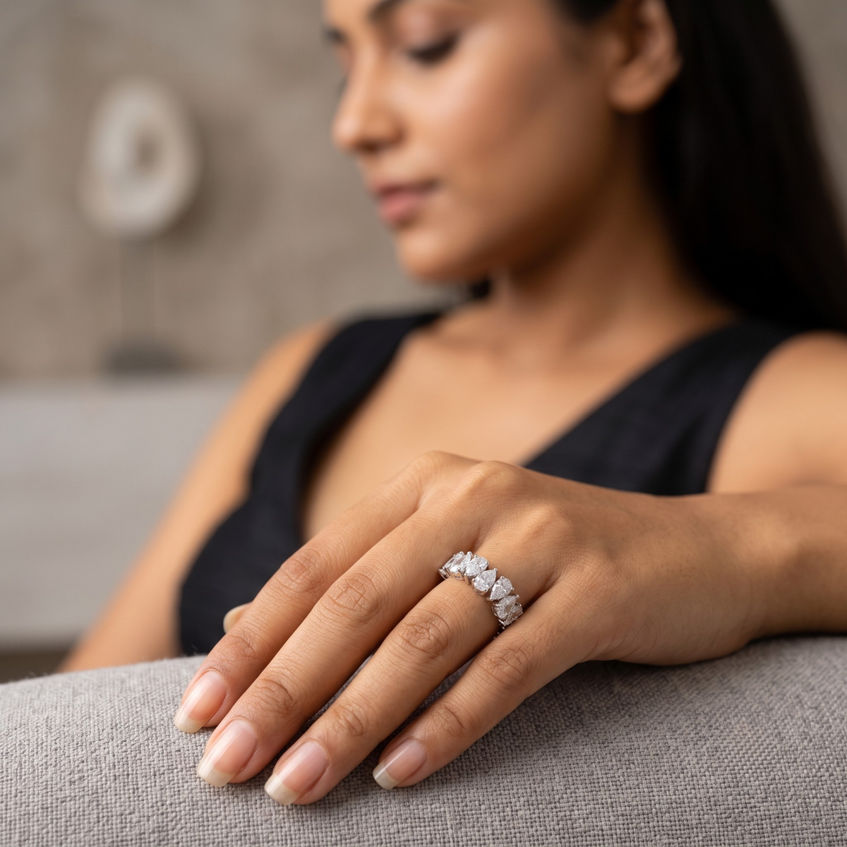 Alternating Pear Cut Half Eternity Band in 925 Sterling Silver