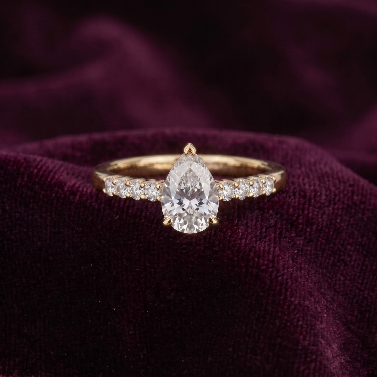 Pear Cut Solitaire Ring with Pavé Band in 925 Sterling Silver