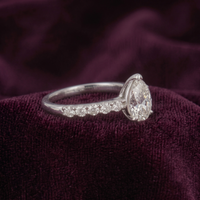 Pear Cut Solitaire Ring with Pavé Band in 925 Sterling Silver