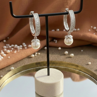 Floral Pave Pearl Drop Huggie Hoops | 925 Sterling Silver