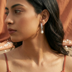 Floral Pave Pearl Drop Huggie Hoops | 925 Sterling Silver