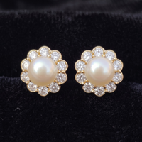 Pearl Bloom Floral Halo Stud Earrings – 925 Sterling Silver