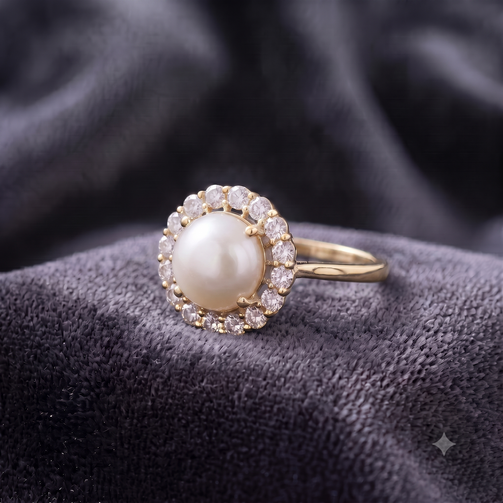 Classic Pearl Halo Statement Ring in 925 Sterling Silver