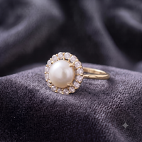 Classic Pearl Halo Statement Ring in 925 Sterling Silver