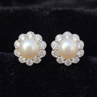 Pearl Bloom Floral Halo Stud Earrings – 925 Sterling Silver