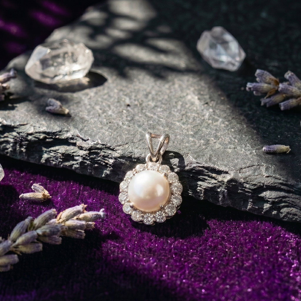 Pearl Halo Pendant Set in 925 Sterling Silver