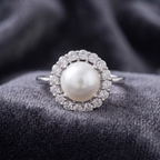 Classic Pearl Halo Statement Ring in 925 Sterling Silver