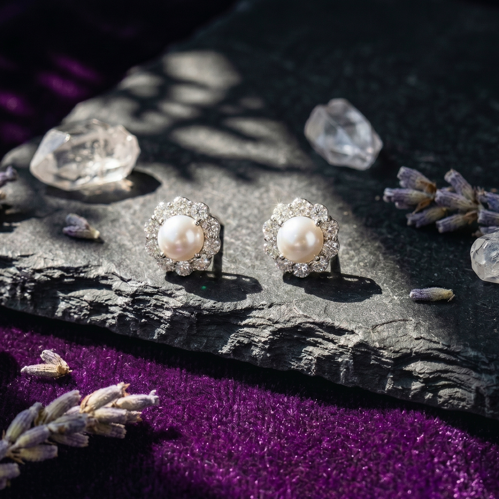 Pearl Halo Pendant Set in 925 Sterling Silver