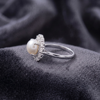 Classic Pearl Halo Statement Ring in 925 Sterling Silver