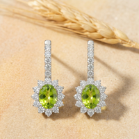 Luminous Peridot Halo Drop Earrings - 925 Sterling Silver