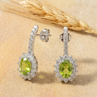 Luminous Peridot Halo Drop Earrings - 925 Sterling Silver