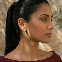Luminous Peridot Halo Drop Earrings - 925 Sterling Silver