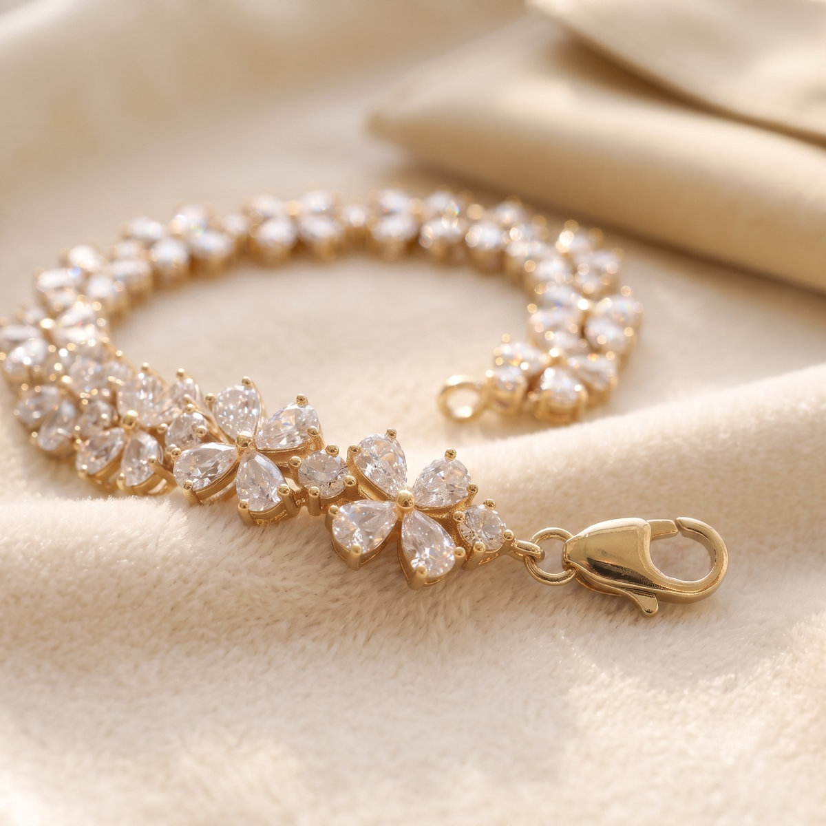 Petal Cluster Tennis Bracelet in 925 Sterling Silver