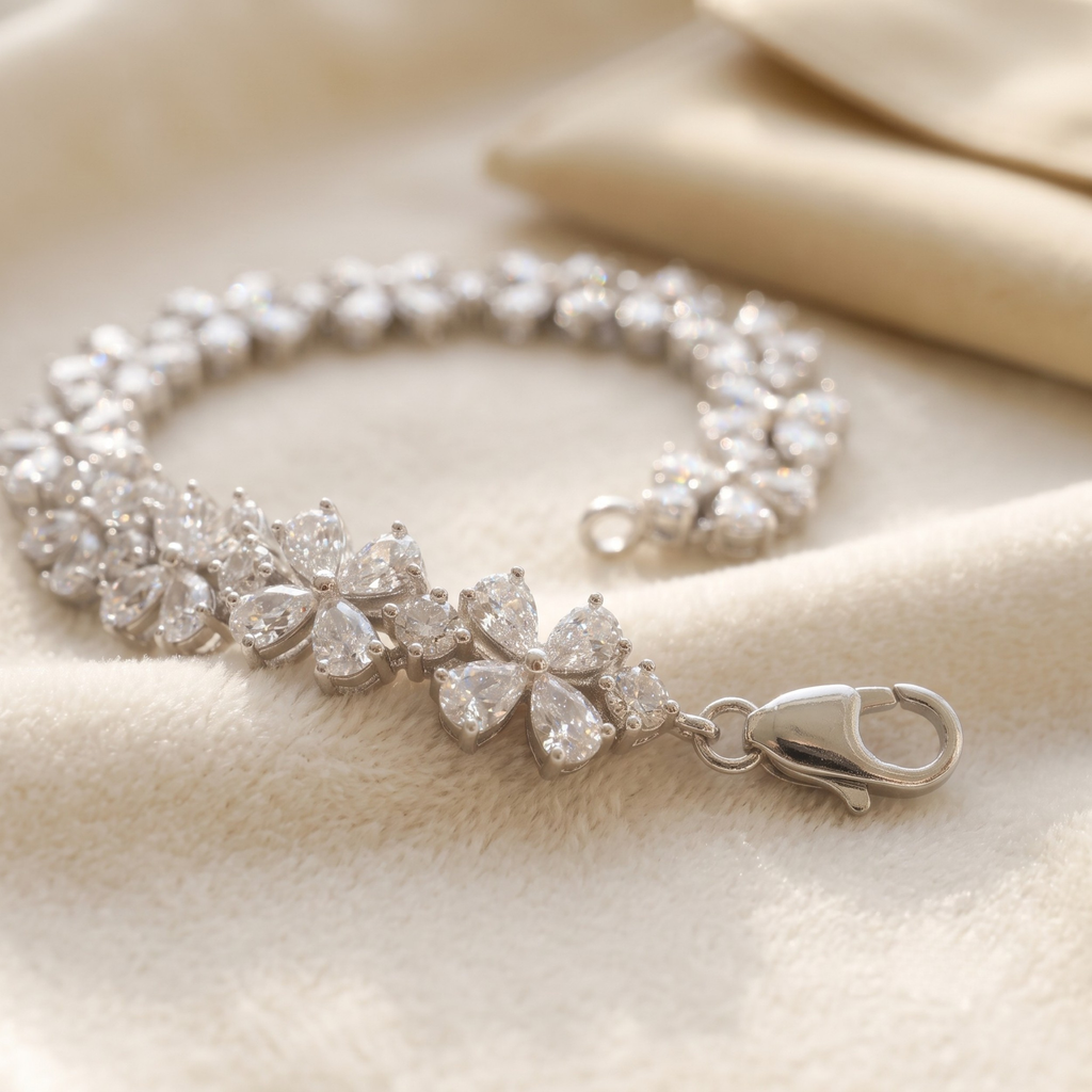 Petal Cluster Tennis Bracelet in 925 Sterling Silver