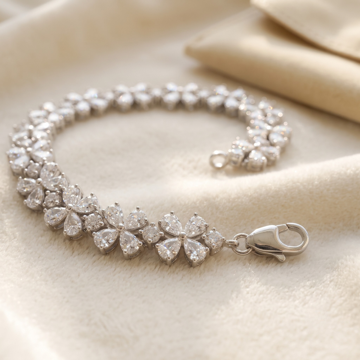 Petal Cluster Tennis Bracelet in 925 Sterling Silver