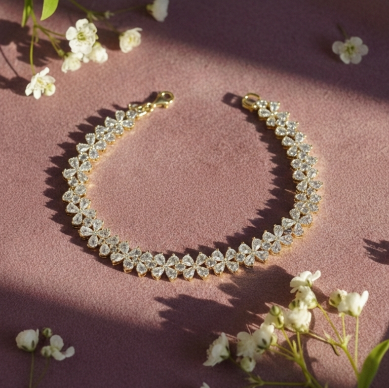 Petal Cluster Tennis Bracelet in 925 Sterling Silver