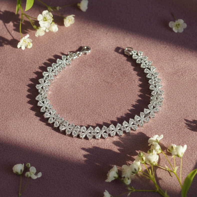 Petal Cluster Tennis Bracelet in 925 Sterling Silver