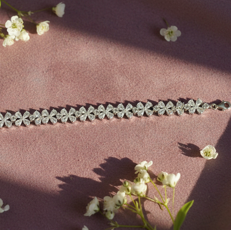 Petal Cluster Tennis Bracelet in 925 Sterling Silver