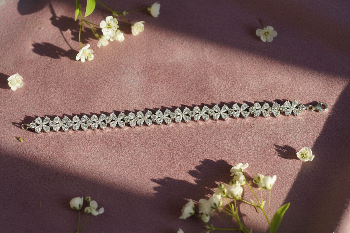 Petal Cluster Tennis Bracelet in 925 Sterling Silver