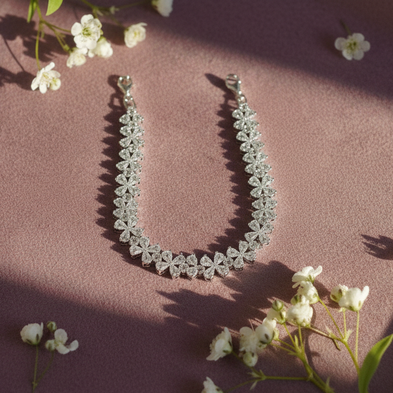 Petal Cluster Tennis Bracelet in 925 Sterling Silver