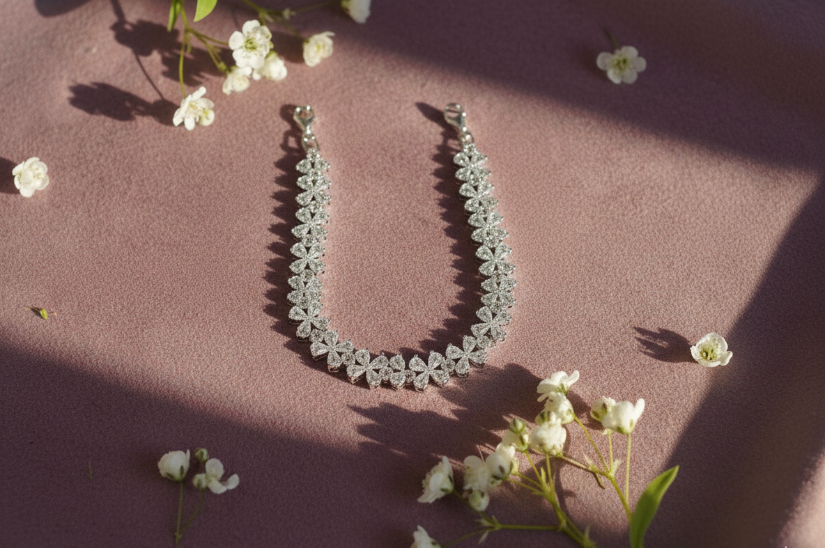 Petal Cluster Tennis Bracelet in 925 Sterling Silver