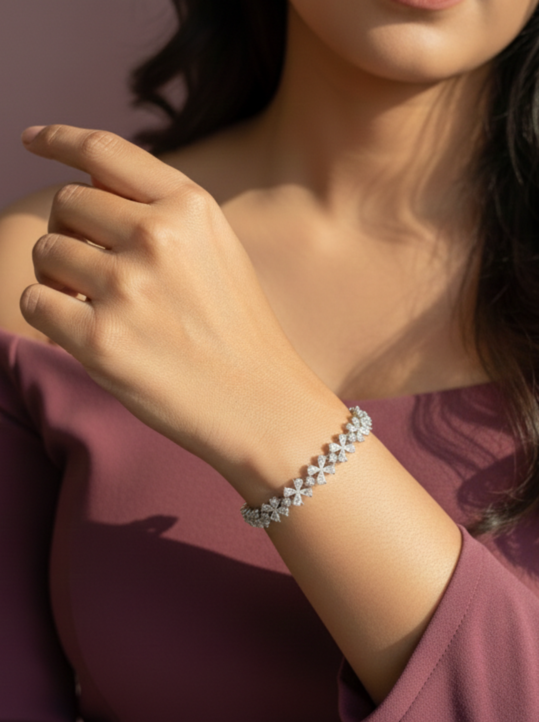 Petal Cluster Tennis Bracelet in 925 Sterling Silver