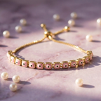 Pink Square Evil Eye Adjustable Bracelet in 925 Sterling Silver