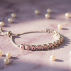 Pink Square Evil Eye Adjustable Bracelet in 925 Sterling Silver