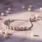 Pink Square Evil Eye Adjustable Bracelet in 925 Sterling Silver