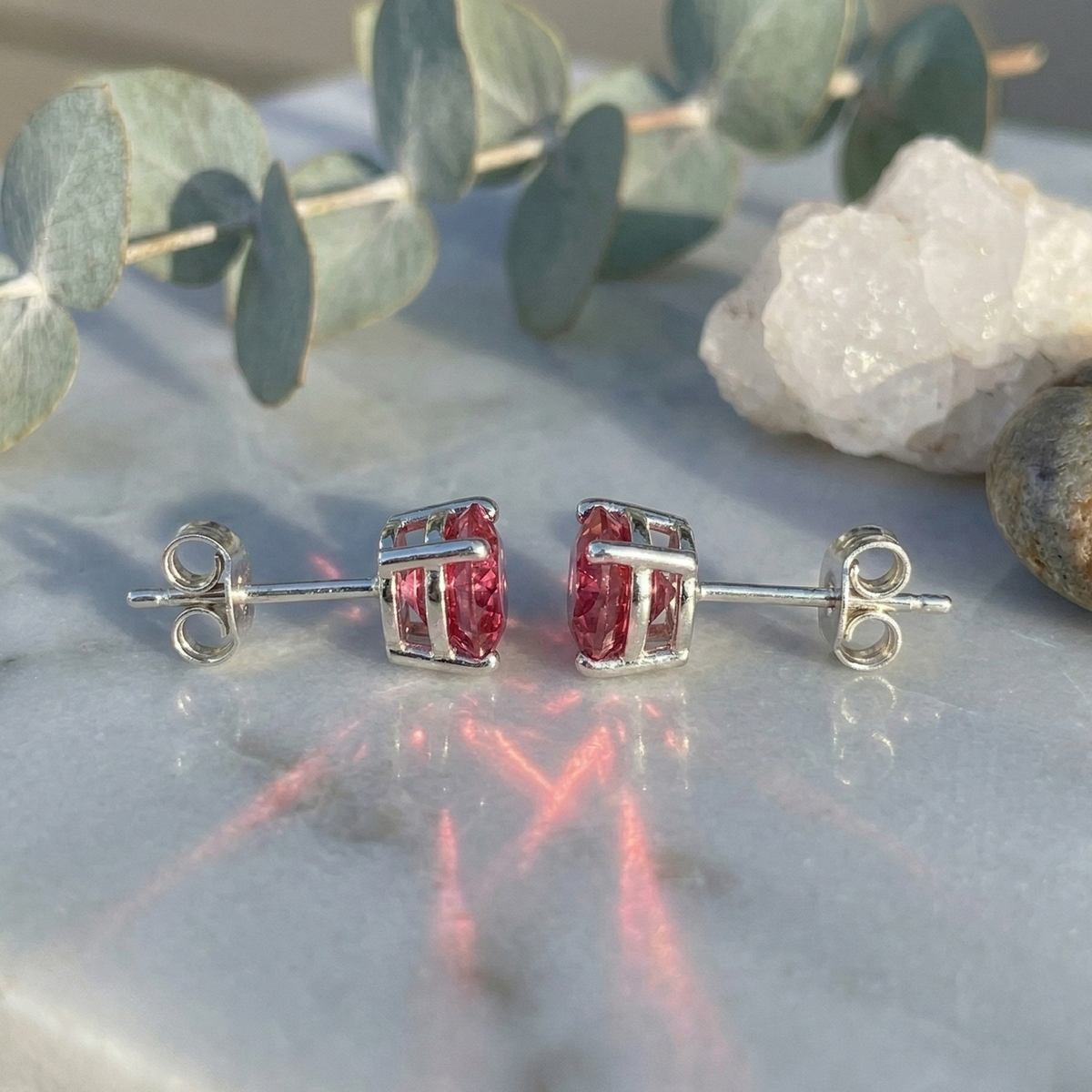 Brilliant Pink Tourmaline Solitaire Studs – 925 Sterling Silver