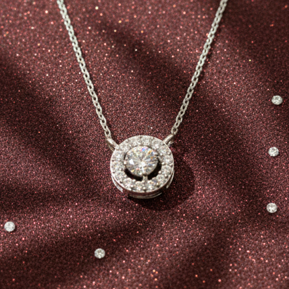 Round Solitaire Halo CZ Pendant | 925 Sterling Silver