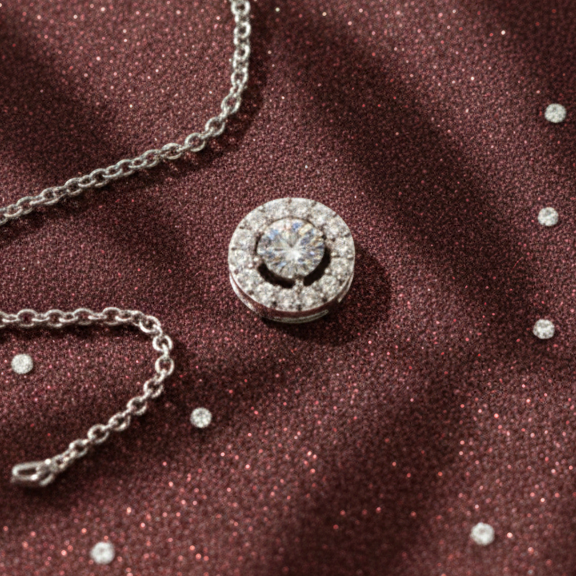 Round Solitaire Halo CZ Pendant | 925 Sterling Silver