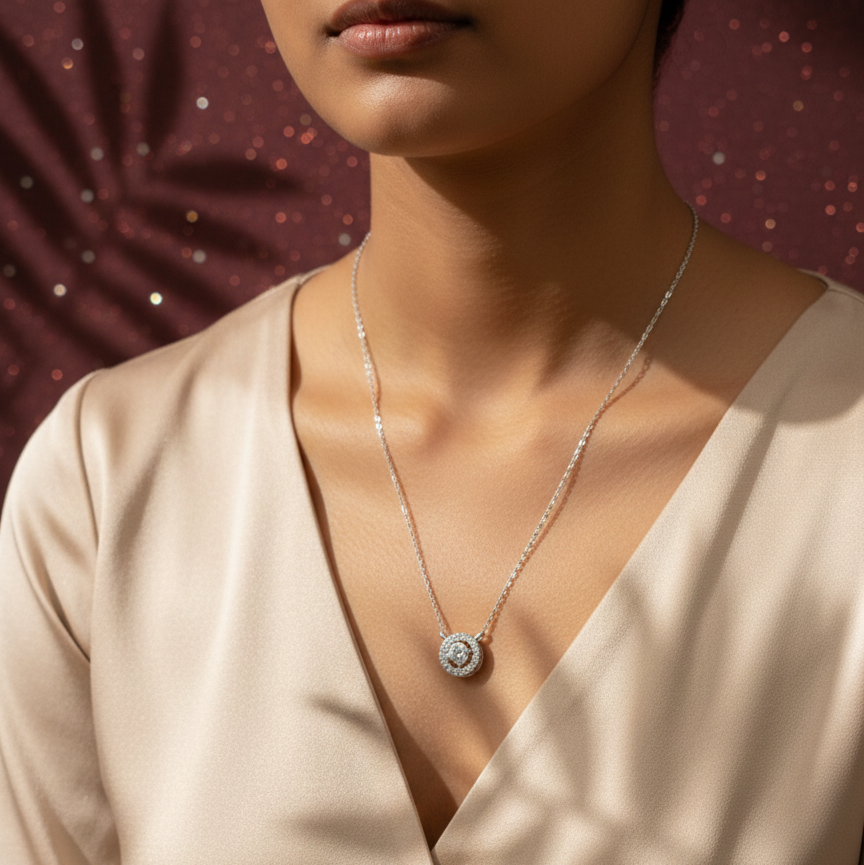 Round Solitaire Halo CZ Pendant | 925 Sterling Silver