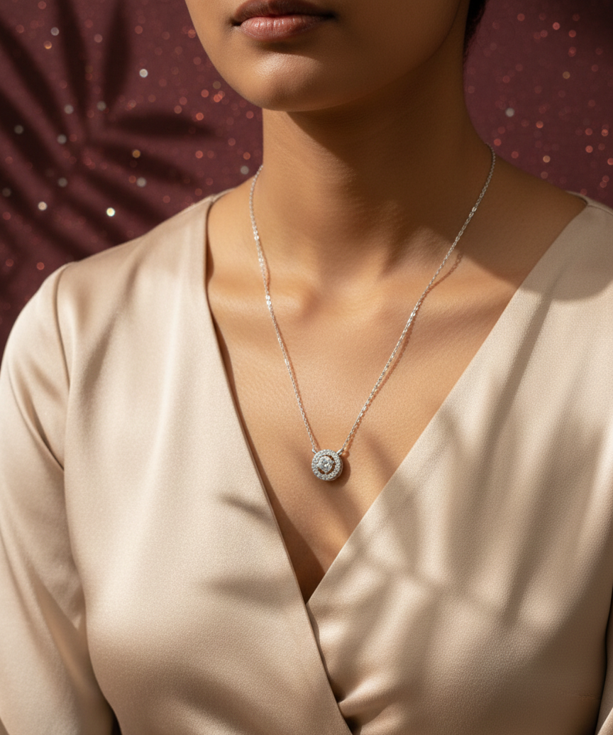 Round Solitaire Halo CZ Pendant | 925 Sterling Silver