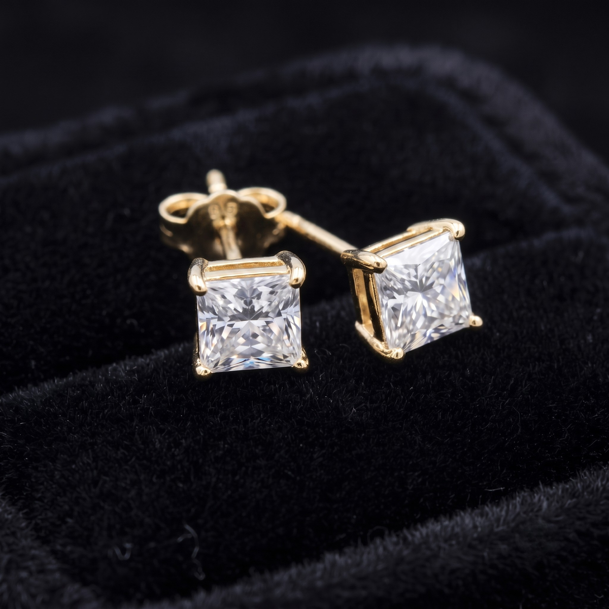 Princess Cut CZ Solitaire Studs | 925 Sterling Silver